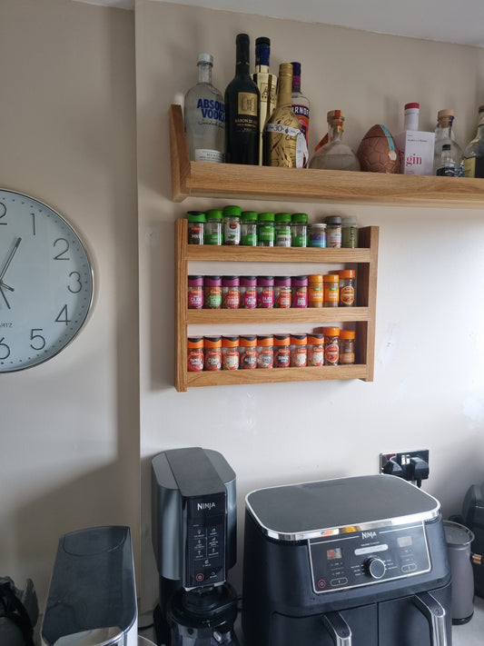 3 row Solid Oak Spice rack with shelves