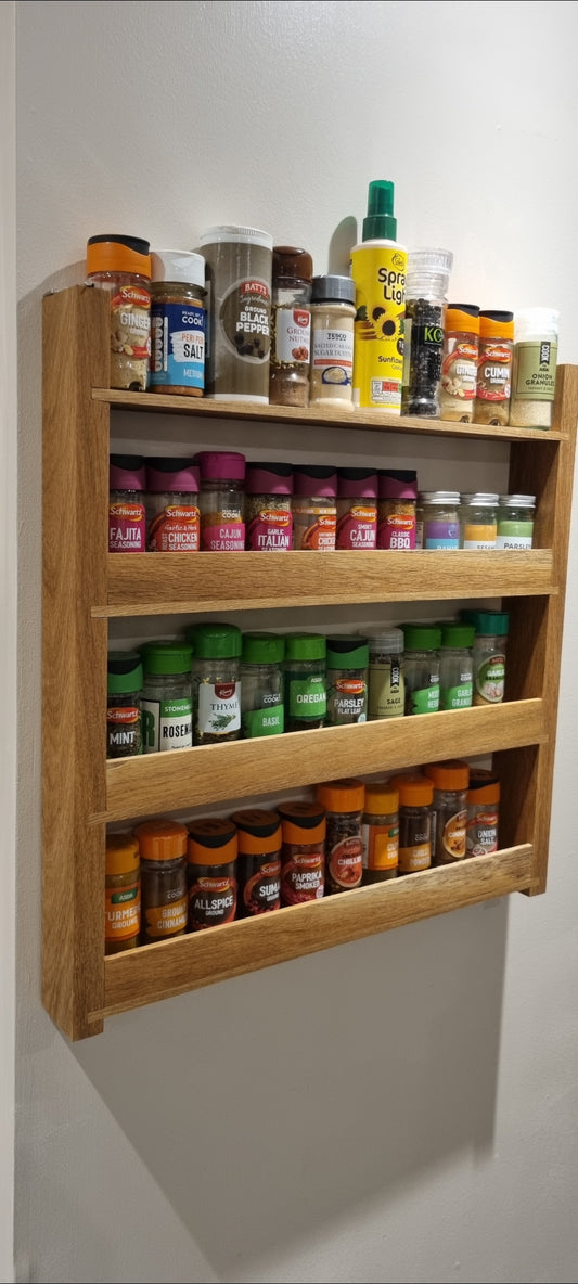 4 row Solid Oak Spice rack with shelves