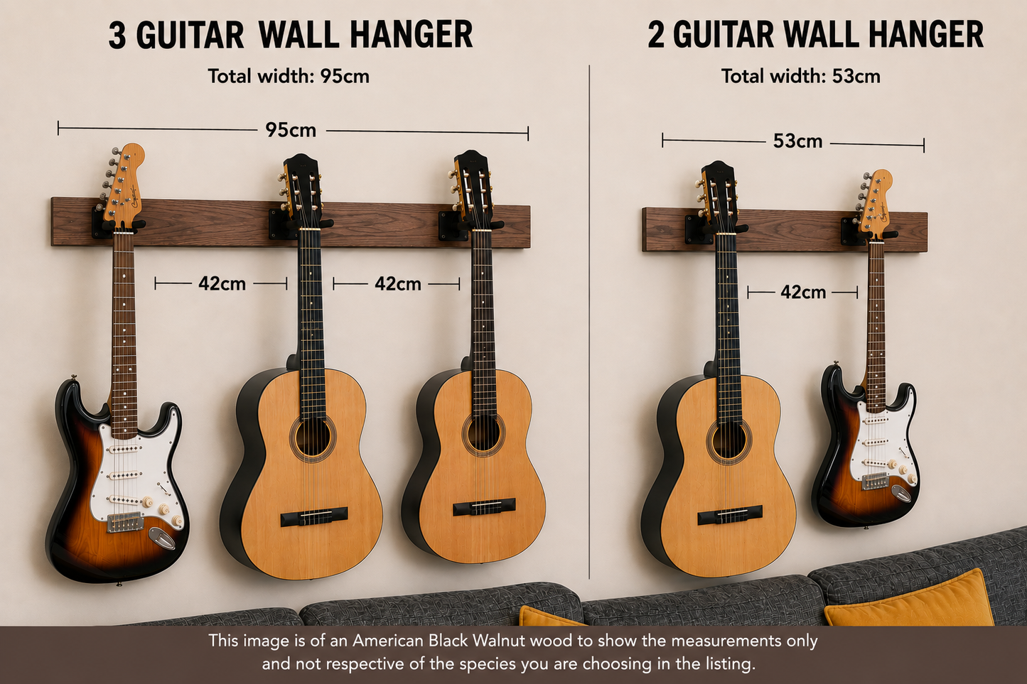 Solid Walnut guitar wall mount (multiple)