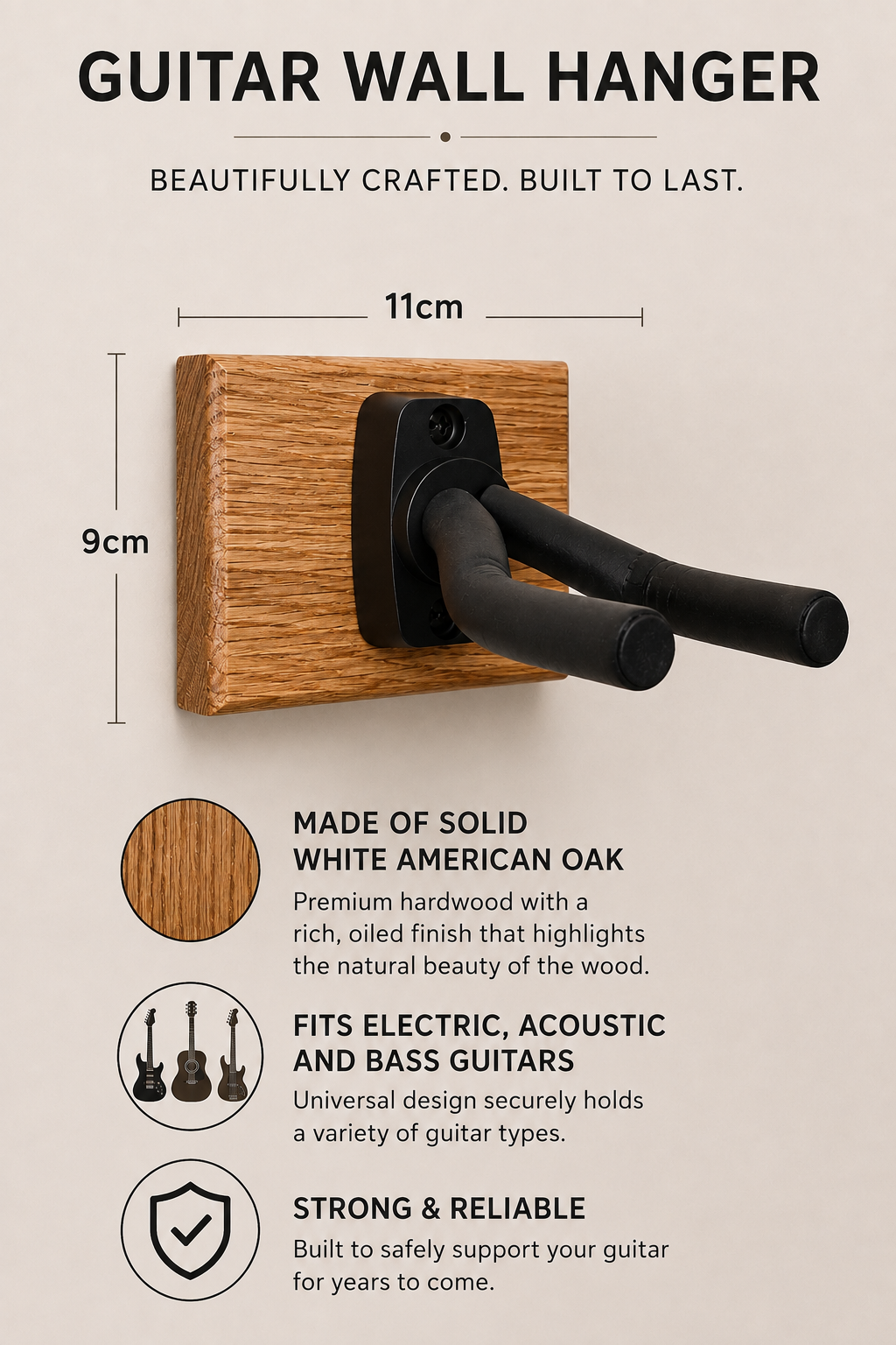 Solid Oak Guitar wall mount (multiple)
