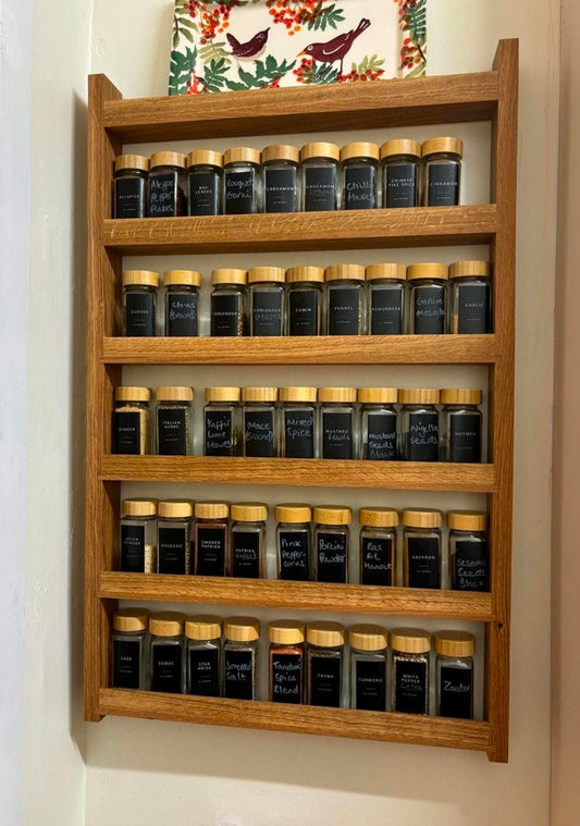 Solid Oak spice rack 6 shelf 80cm[H] x 50cm[W] x 6cm [D]