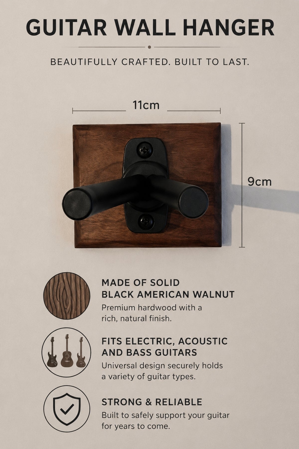 Solid Walnut guitar wall mount