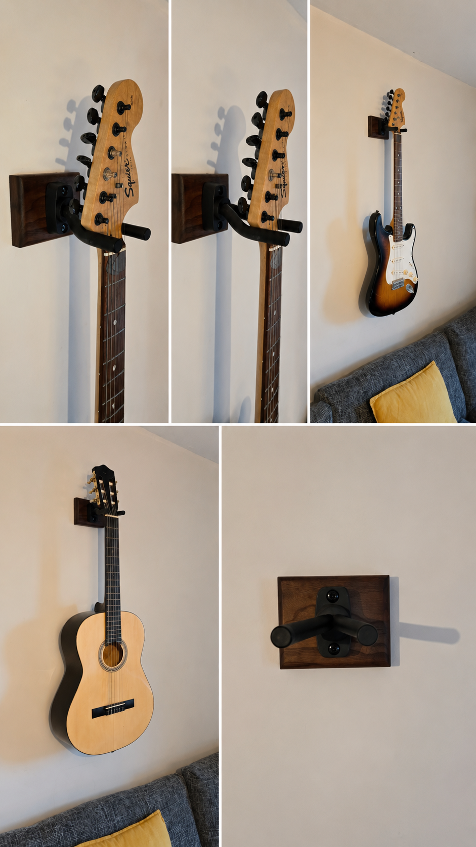 Solid Walnut guitar wall mount (multiple)