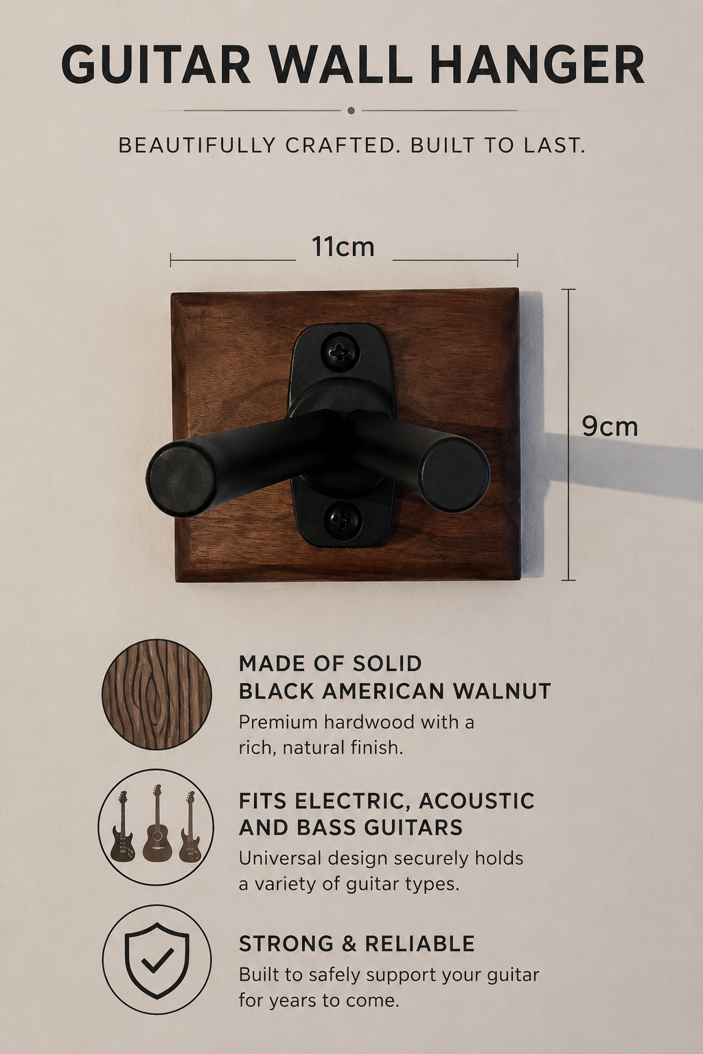 Solid Walnut guitar wall mount (multiple)
