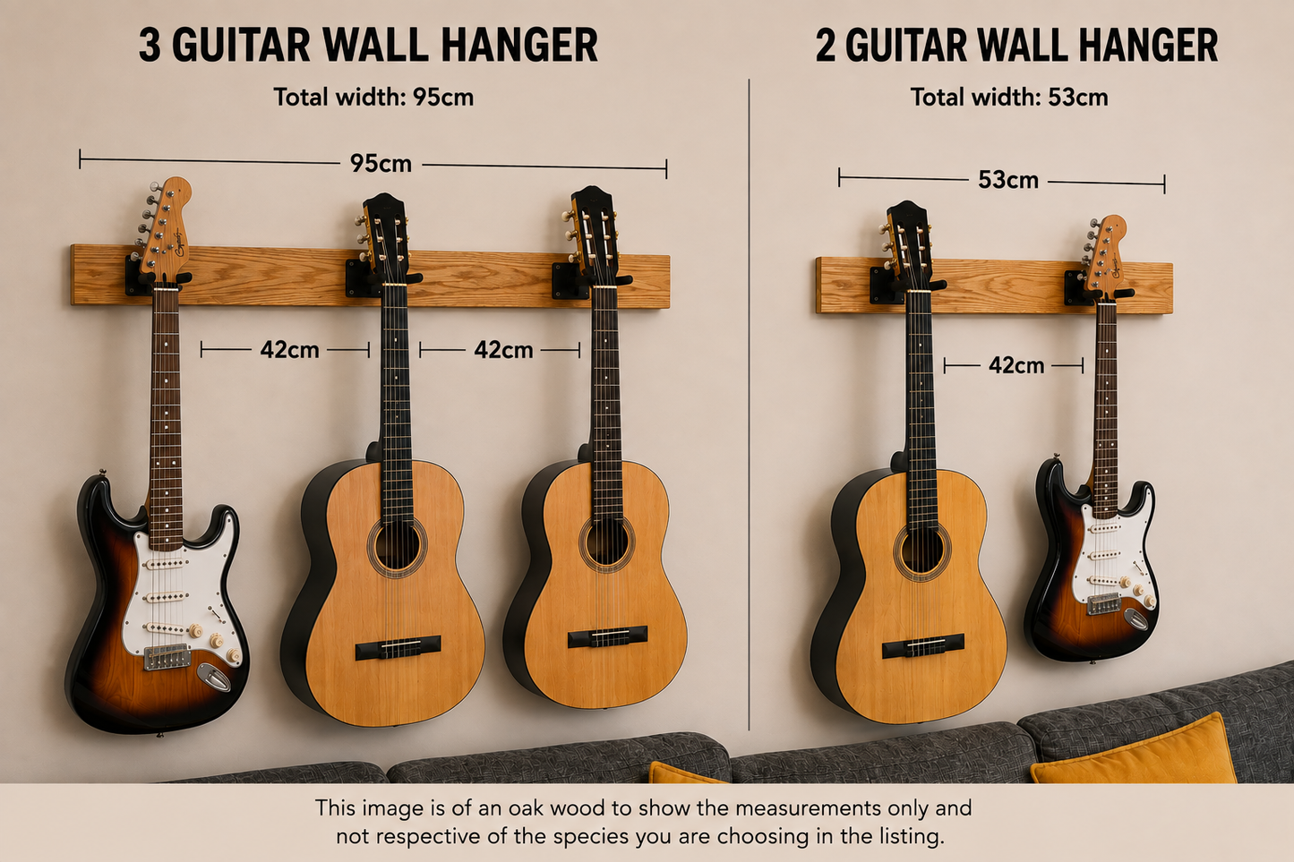 Solid Oak Guitar wall mount (multiple)
